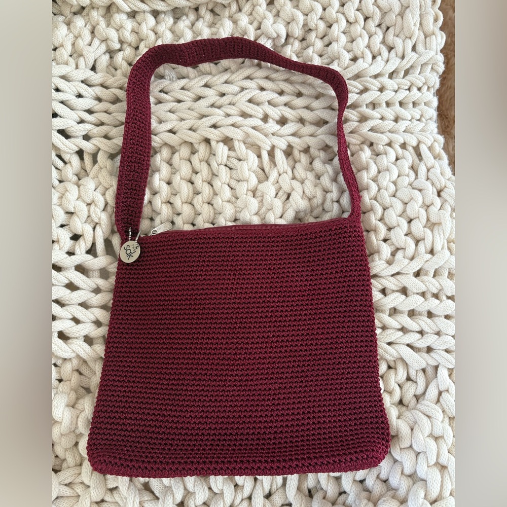 The SAC Elegant Burgundy Crochet Shoulder Bag